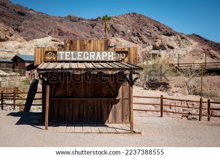 Old wooden telegraph booth in abandoned Wild West town of Calico