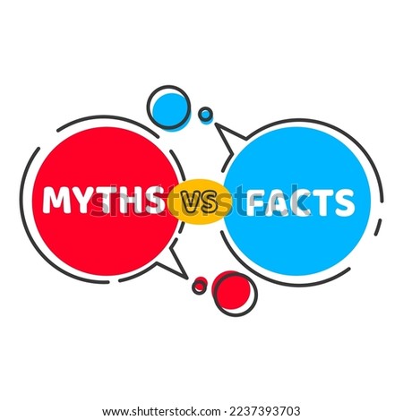 Myths vs facts icon. Truth and false, true versus lie thin line speech bubbles. Vector badge of myth busting or fact checking, red and blue word balloons of true and false quiz, reality vs fiction Royalty-Free Stock Photo #2237393703
