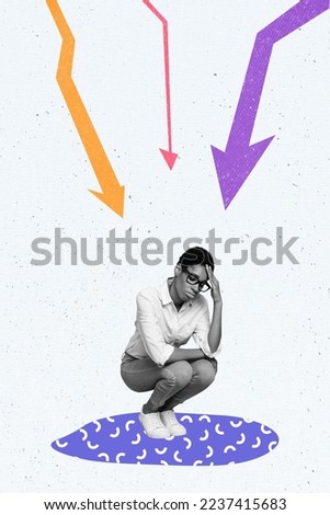 3d retro abstract creative collage artwork template of depressed stressed guy lady sitting puddle isolated painting background