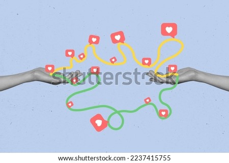 Photo collage cartoon comics sketch picture of arms sharing tangled feedback isolated drawing background
