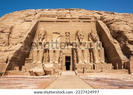 View of the entrance to Abu Simbel Temple near Aswan, Egypt Royalty-Free Stock Photo #2237424997