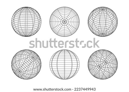 Geometric shape of sphere 3d design in technology style. Abstract circle vector illustration set.