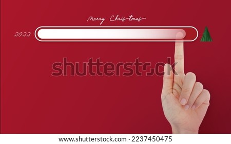 Christmas day or New Years with hand point in progress bar. red background for the holiday.