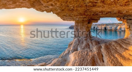 Landscape with sea cave at sunset, Ayia Napa, Cyprus Royalty-Free Stock Photo #2237451449