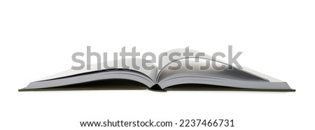 Open book with hard cover on white background