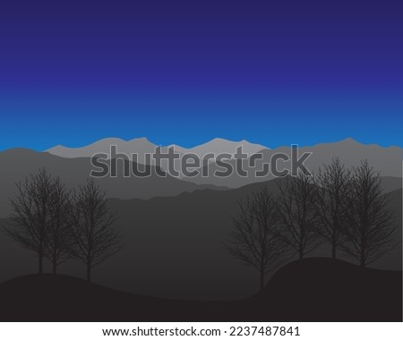 Night Mountain Landscape,  Vector Illustration