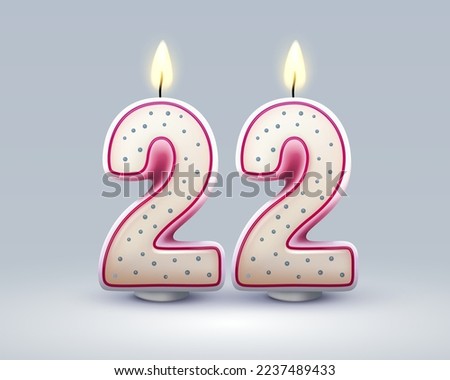 Happy Birthday years. 22 anniversary of the birthday, Candle in the form of numbers. Vector illustration