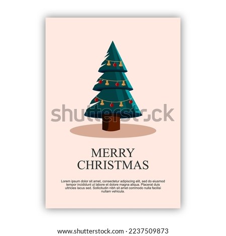 Merry Christmas Greeting Card Design with tree 3D