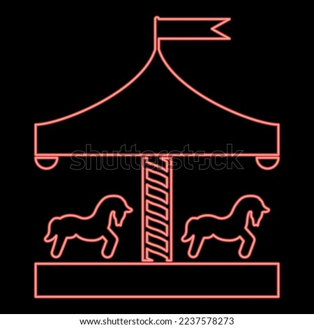 Neon carousel roundabout merry-go-round Vintage merry-go-round red color vector illustration image flat style light