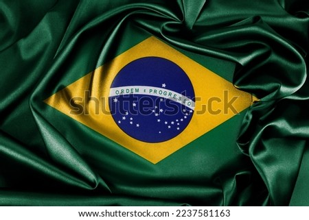 Closeup of silky Brazilian flag Royalty-Free Stock Photo #2237581163
