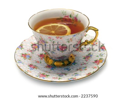 Cup of black tea with lemon slice, isolated on white Royalty-Free Stock Photo #2237590