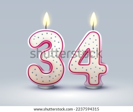 Happy Birthday years. 34 anniversary of the birthday, Candle in the form of numbers. Vector illustration