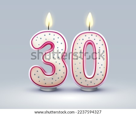 Happy Birthday years. 30 anniversary of the birthday, Candle in the form of numbers. Vector illustration