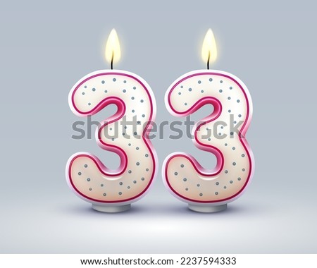 Happy Birthday years. 33 anniversary of the birthday, Candle in the form of numbers. Vector illustration