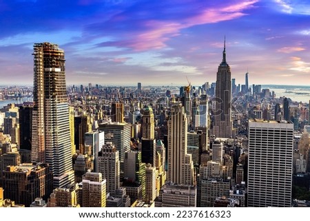 Panoramic aerial view of Manhattan in New York City, NY, USA Royalty-Free Stock Photo #2237616323