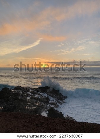 Ocean waves on sunset in Lanzarote island 