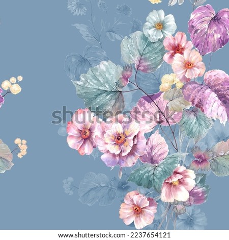 Watercolor Various Flowers Butterfly Rose Peony Scenery