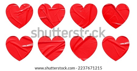 Set of red heart shapes stickers mock up blank tags labels, isolated on white background with clipping path