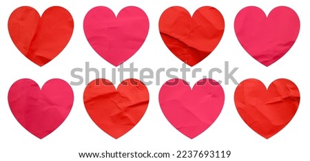 Set of heart shapes red and pink paper stickers, Mock up blank tags labels, isolated on white background with clipping path Royalty-Free Stock Photo #2237693119