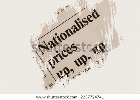 news story from 1975 newspaper headline article title - Nationalised prices up, up, up in sepia