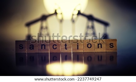 text the word sanction from gray wooden small letters on a table