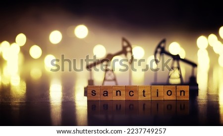 text the word sanction from gray wooden small letters on a table