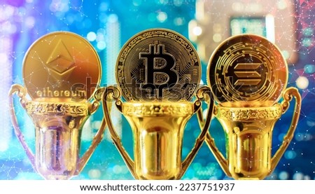 Candle stick graph chart and digital background.Golden coin with icon letter bitcoin, ethereum, Solana or blockchain technology