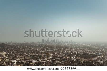 The iconic skyline of the bustling metropolis of Los Angeles, California, USA. 