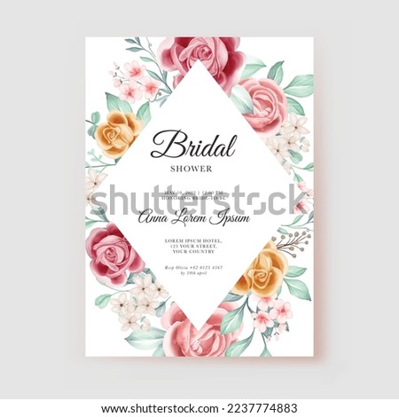 Flower yellow pink Watercolor Bridal Shower Card Template