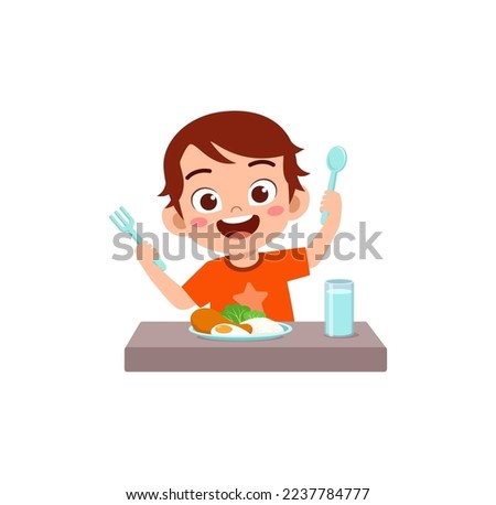 little kid do breakfast with healthy food Royalty-Free Stock Photo #2237784777