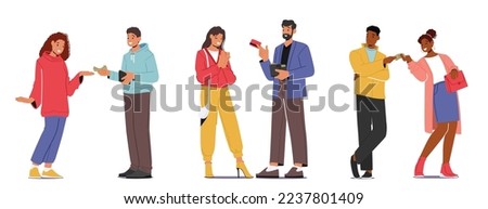 People Take Money, Financial Help, Debt Concept. Female Characters Borrow Money at Husband or Friend Isolated on White Background. Couple Relations, Friendship. Cartoon People Vector Illustration Royalty-Free Stock Photo #2237801409