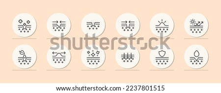 Skin healing icon set. Injury, disinfection, treatment, skin strengthening, skin care, sun protection. Skin care concept. Pastel color background. Vector line icon for business Royalty-Free Stock Photo #2237801515