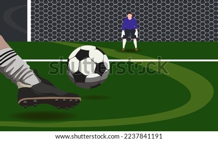 Playing football on the field with a ball. Scoring a goal. Imitation of a football game. The theme of football. The movement of the ball along the line. Banner printing, flyers.