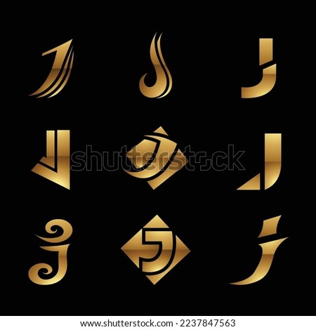 Golden Glossy Letter J Icons on a Black Background