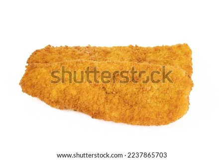 breaded fish close-up, isolated on a white background