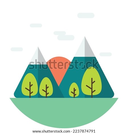 trees and mountains illustration in minimal style isolated on background