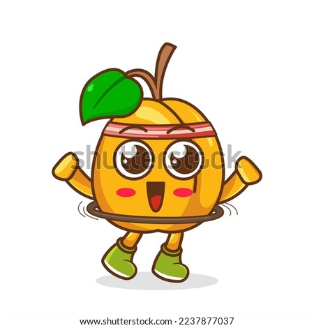 Apricots spinning a hula hoop mascot design vector. Cartoon character illustration, cute apricot cartoon is playing hula hoop