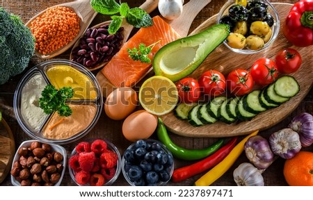 Ingredients of healthy diet that maintains or improves overall health status Royalty-Free Stock Photo #2237897471