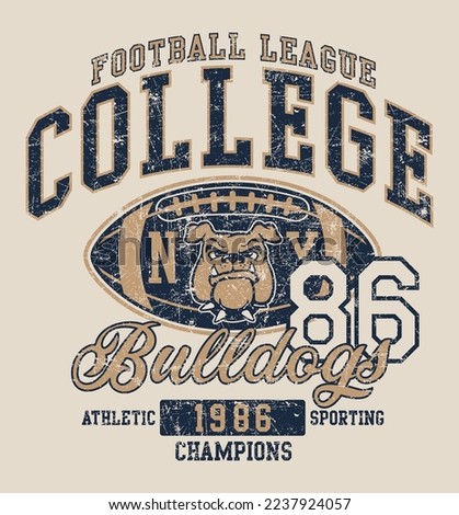 Cute american football college league bulldogs champs vector print for kid t shirt sport wear grunge effect in separate layer