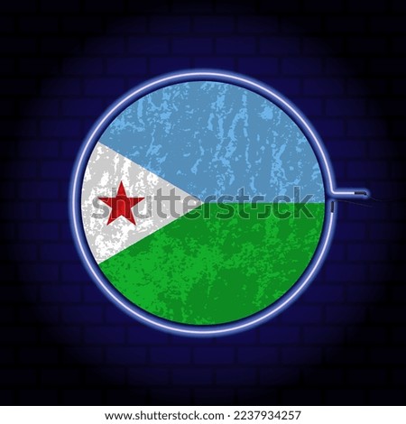 Djibouti neon grunge flag on wall backgrond. Vector illustration.