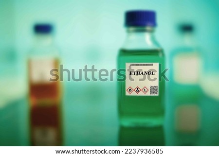 Biofuel in chemical lab in glass bottle Ethanol Royalty-Free Stock Photo #2237936585