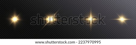Set of light effects golden glowing light isolated on transparent background. Solar flare with rays and glare. Glow effect. Starburst with shimmering sparkles. Royalty-Free Stock Photo #2237970995