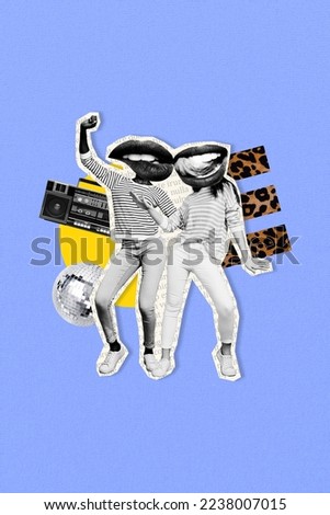Creative photo 3d collage artwork poster postcard of two person celebrate weekend have fun relax rest isolated on painting background