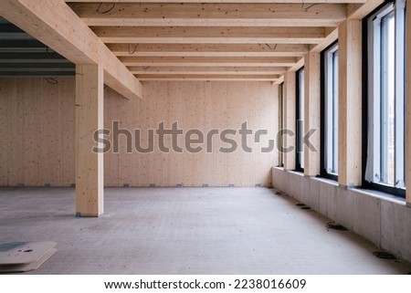 construction site of a Timber-concrete composite office building  Royalty-Free Stock Photo #2238016609