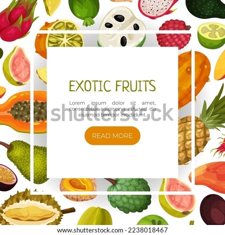 Exotic Fruits Poster or Banner Design with Ripe and Juicy Tropical Food Vector Template