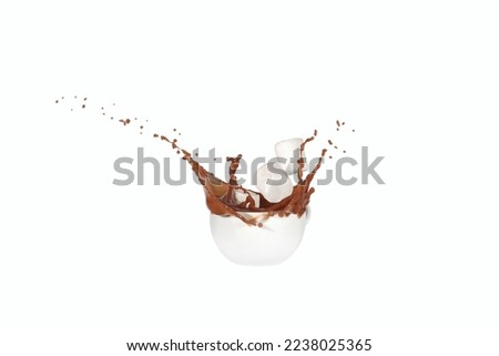 Hot Cocoa with Marshmallows on White Background - Splashing, Warm Drink, Winter, Cozy, Sweet