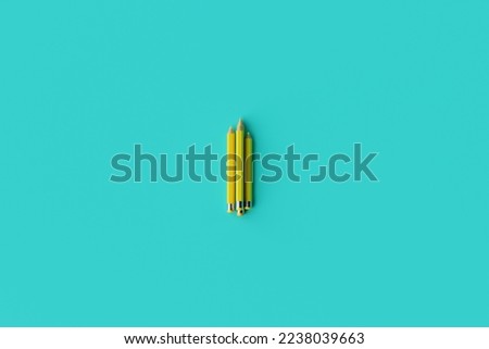Three yellow pencils on a blue background. Concept of school, back to school. 3d render.