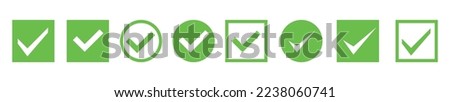 Green check mark and red cross icon set. Circle and square. Tick symbol in green color, vector illustration. 10 eps.