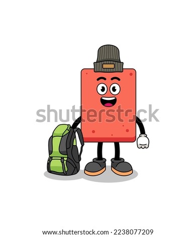 Illustration of brick mascot as a hiker , character design