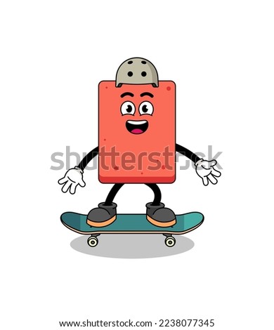 brick mascot playing a skateboard , character design